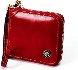 Small Womens Wallet, RFID Blocking Genuine Leather Purse Zip Around Credit Card Holder Purse Clutch Wallet with Wristlet