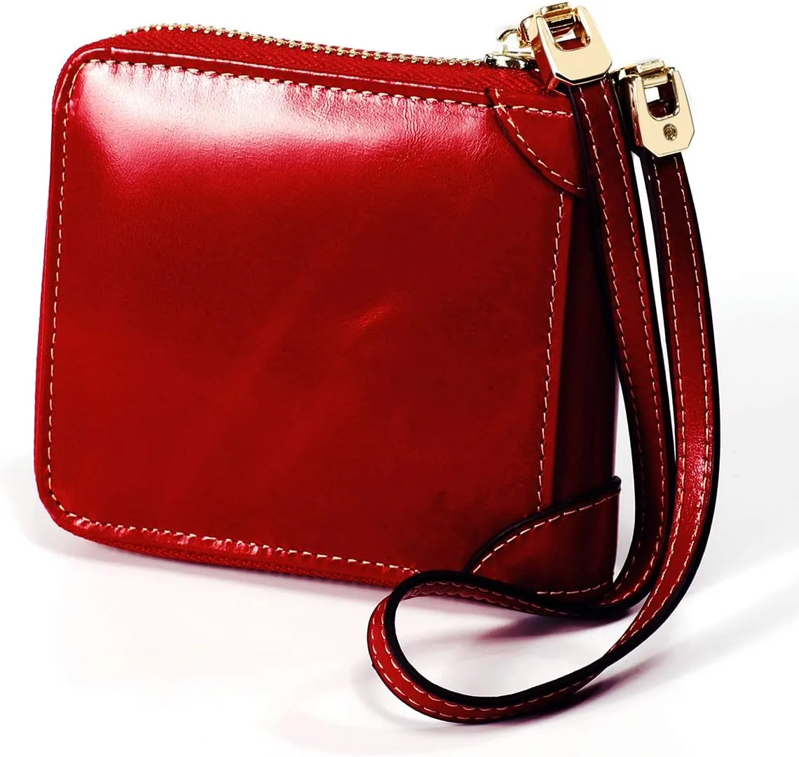 Small Womens Wallet, RFID Blocking Genuine Leather Purse Zip Around Credit Card Holder Purse Clutch Wallet with Wristlet