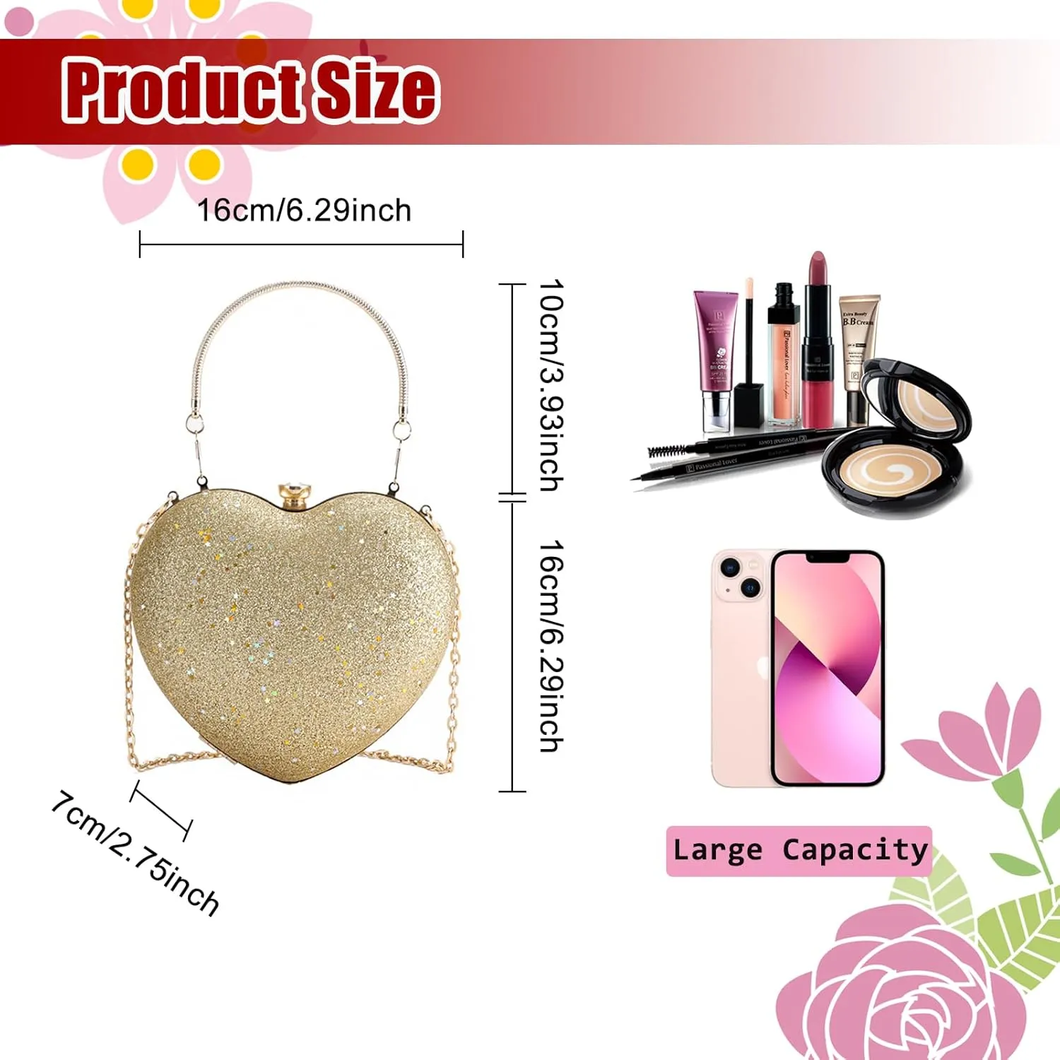 Sparkly Clutch Purses for Women Formal Clutch, Heart Shape Evening Bag, Purse Handbag for Wedding Cocktail Party