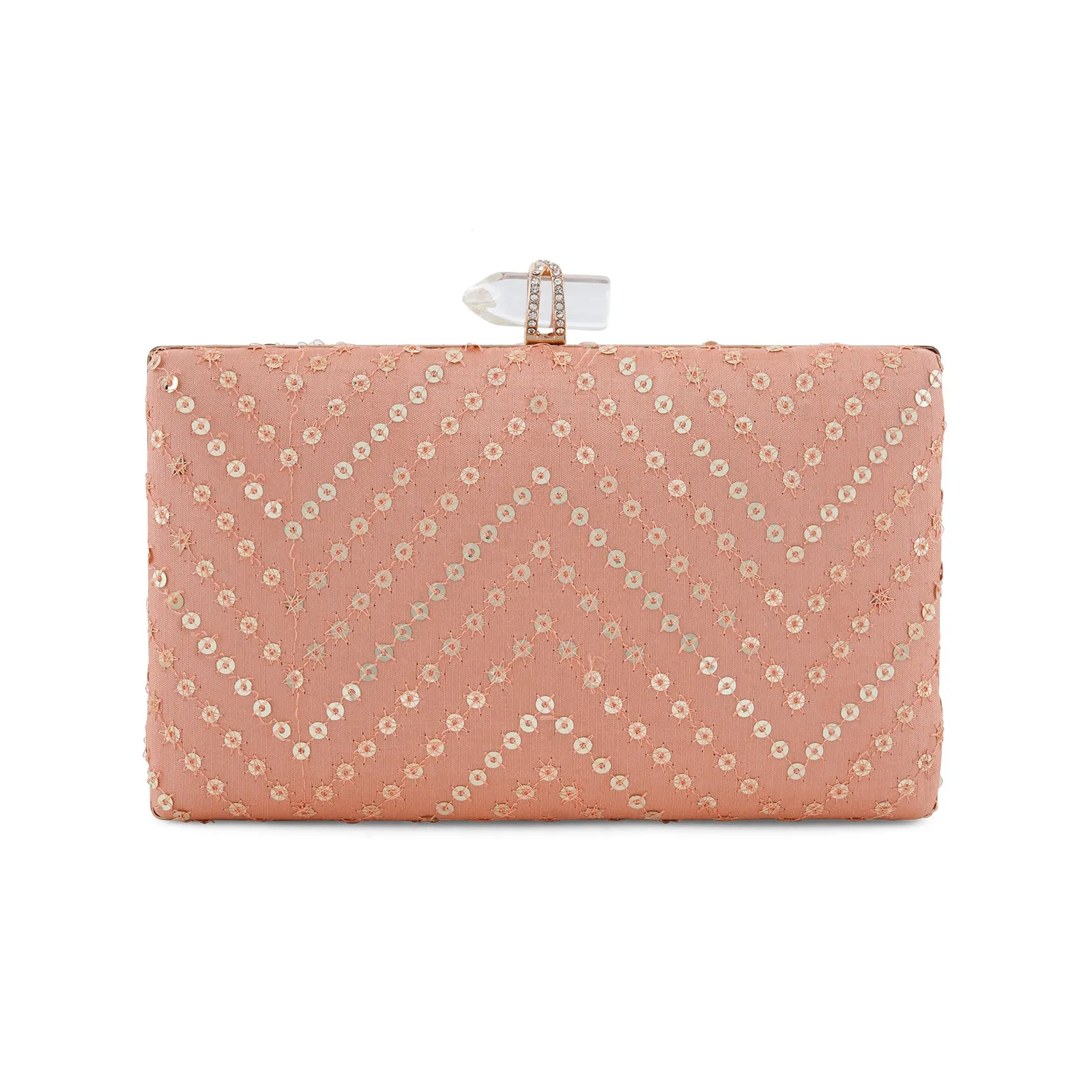 Starry Night Peach Sequin Embroidered Clutch