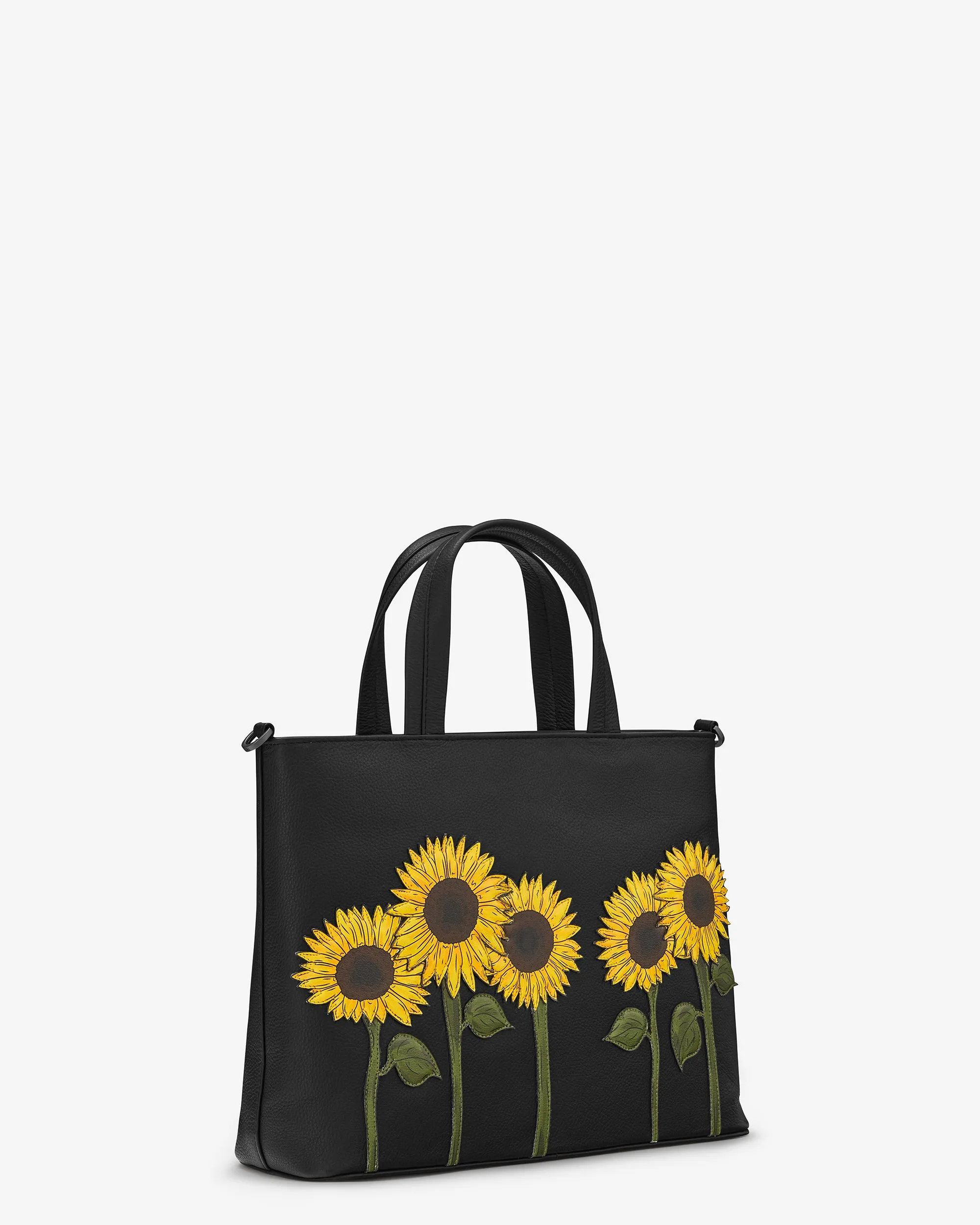 Sunflowers Black Leather Multiway Grab Bag