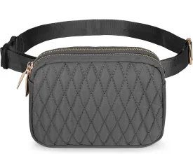 Uromee Fanny Packs for Women Crossbody Belt Bag Quilted Nylon Fashion Waist Bag Everywhere Travel Hiking Detachable Adjustable Strap 0228 Dark Grey