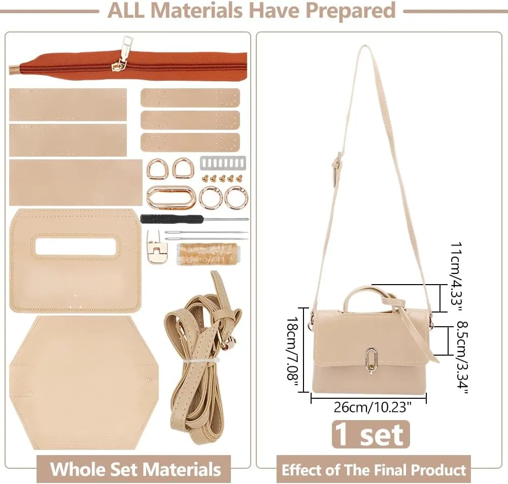 WADORN DIY PU Leather Sewing Handbag Making Kit, PU Leather Bag Making Kit for Women DIY PU Leather Crossbody Bags for DIY Craft Bag Making Accessories, 10.23x3.34x7.08 Inch, Wheat