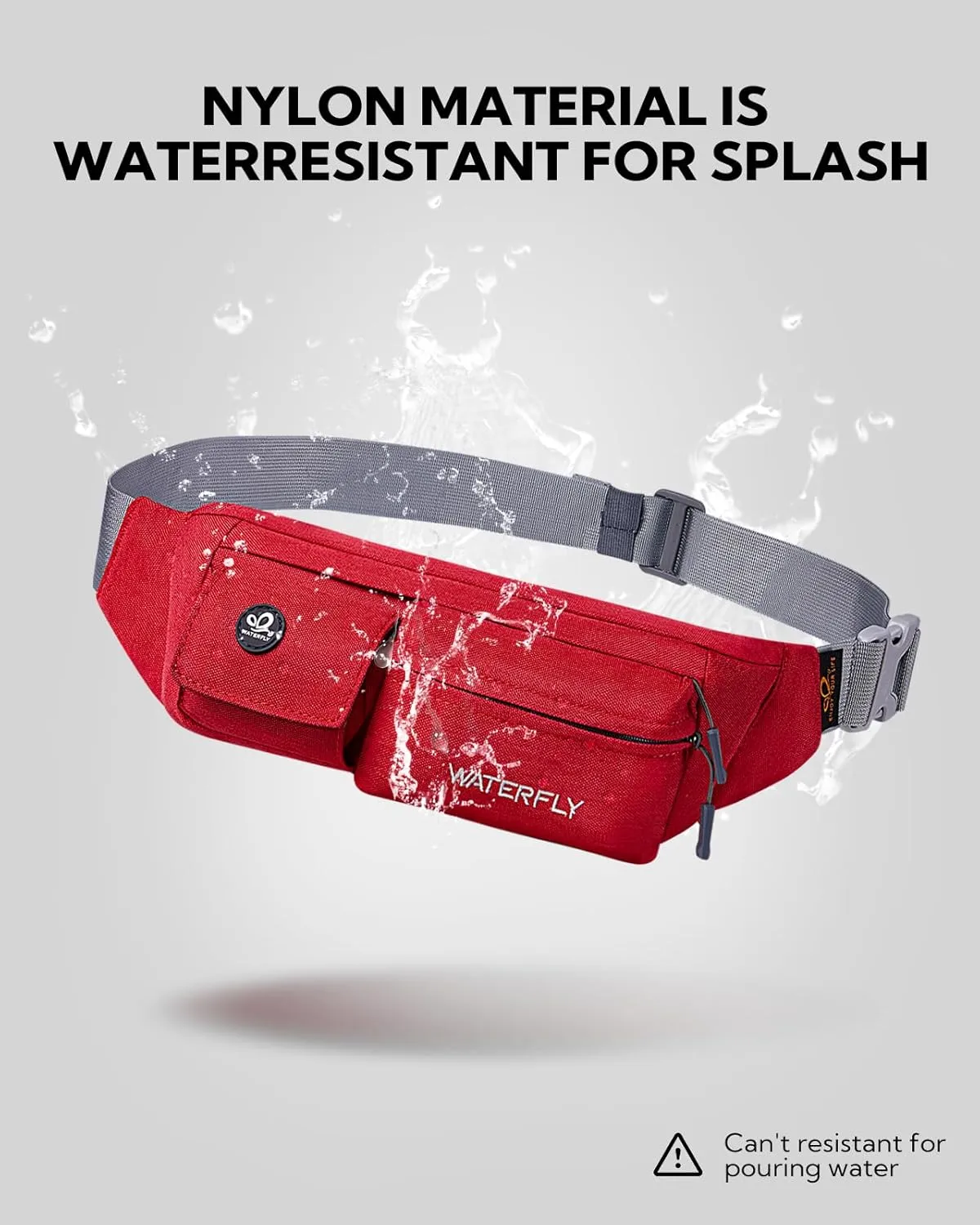 WATERFLY Fanny Pack for Women Men Water Resistant Small Waist Pouch Slim Belt Bag with 4 Pockets for Running Travelling Hiking Walking Lightweight Crossbody Chest Bag Fit All Phones