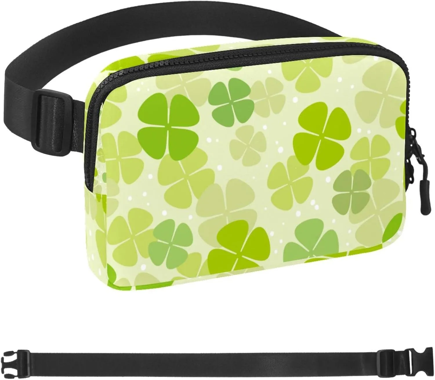Waterproof Fanny Pack Black Belt Bag with Adjustable Strap for Women and Men,Clover Crossbody Fanny Bag with Zipper for Hiking Running Travel