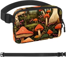 Waterproof Fanny Pack Black Belt Bag with Adjustable Strap for Women and Men,Forest Mushrooms Crossbody Fanny Bag with Zipper for Hiking Running Travel