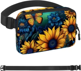 Waterproof Fanny Pack Black Belt Bag with Adjustable Strap for Women and Men,Sky Moon Sunflowers Butterfly Crossbody Fanny Bag with Zipper for Hiking Running Travel