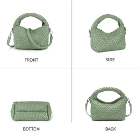 Woven Crossbody Bag Small Tote Cute Purse for Women,Top Handle Handbag Pu Leather Shoulderbag with Detachable Strap