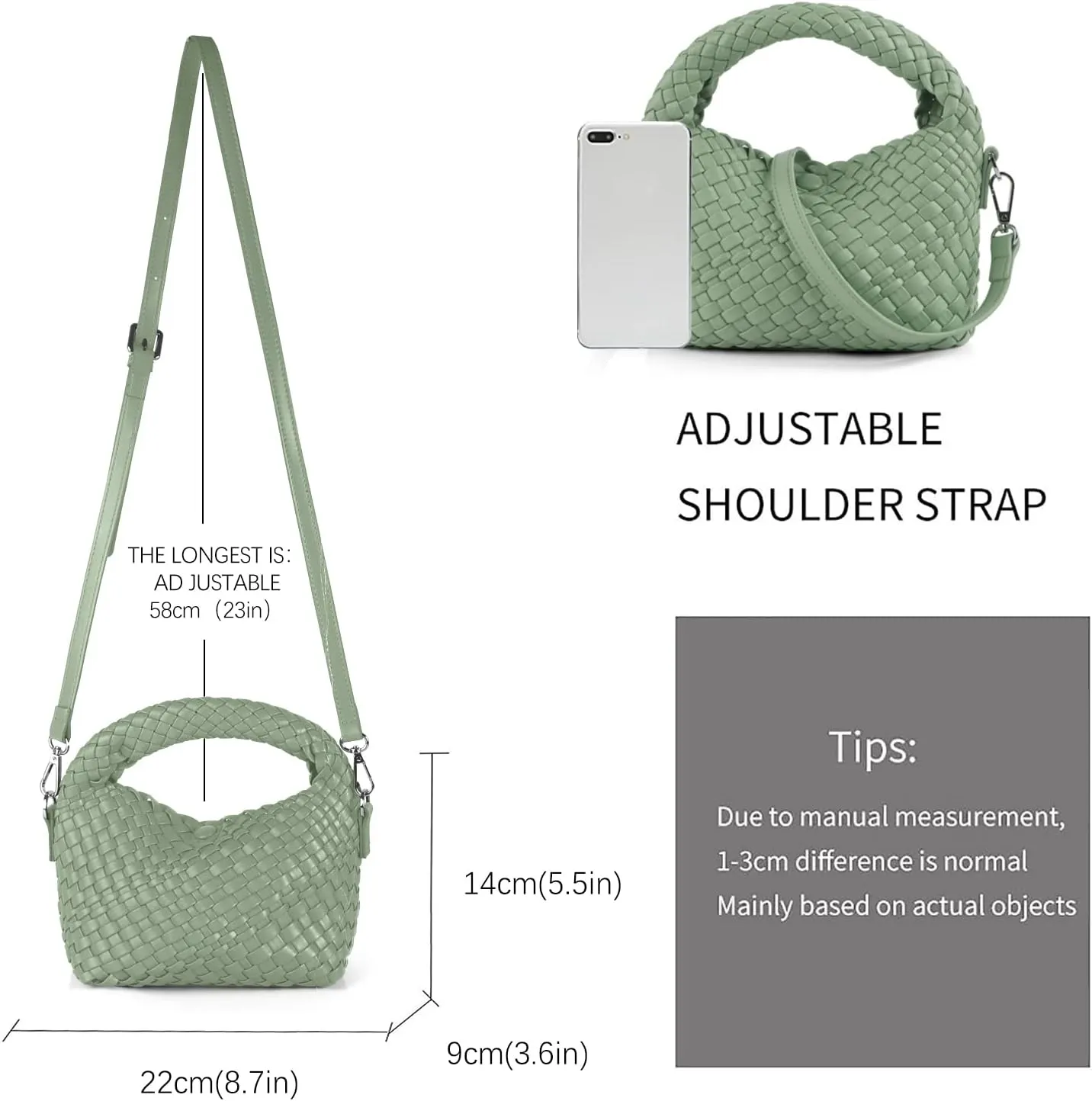 Woven Crossbody Bag Small Tote Cute Purse for Women,Top Handle Handbag Pu Leather Shoulderbag with Detachable Strap