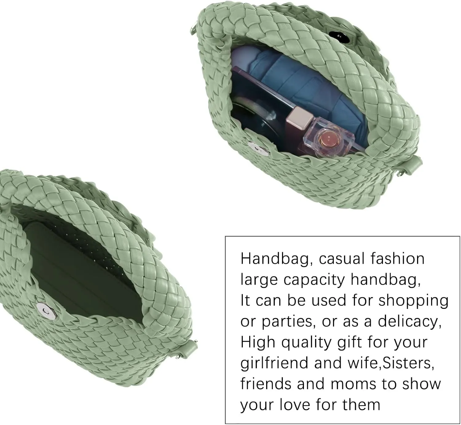 Woven Crossbody Bag Small Tote Cute Purse for Women,Top Handle Handbag Pu Leather Shoulderbag with Detachable Strap