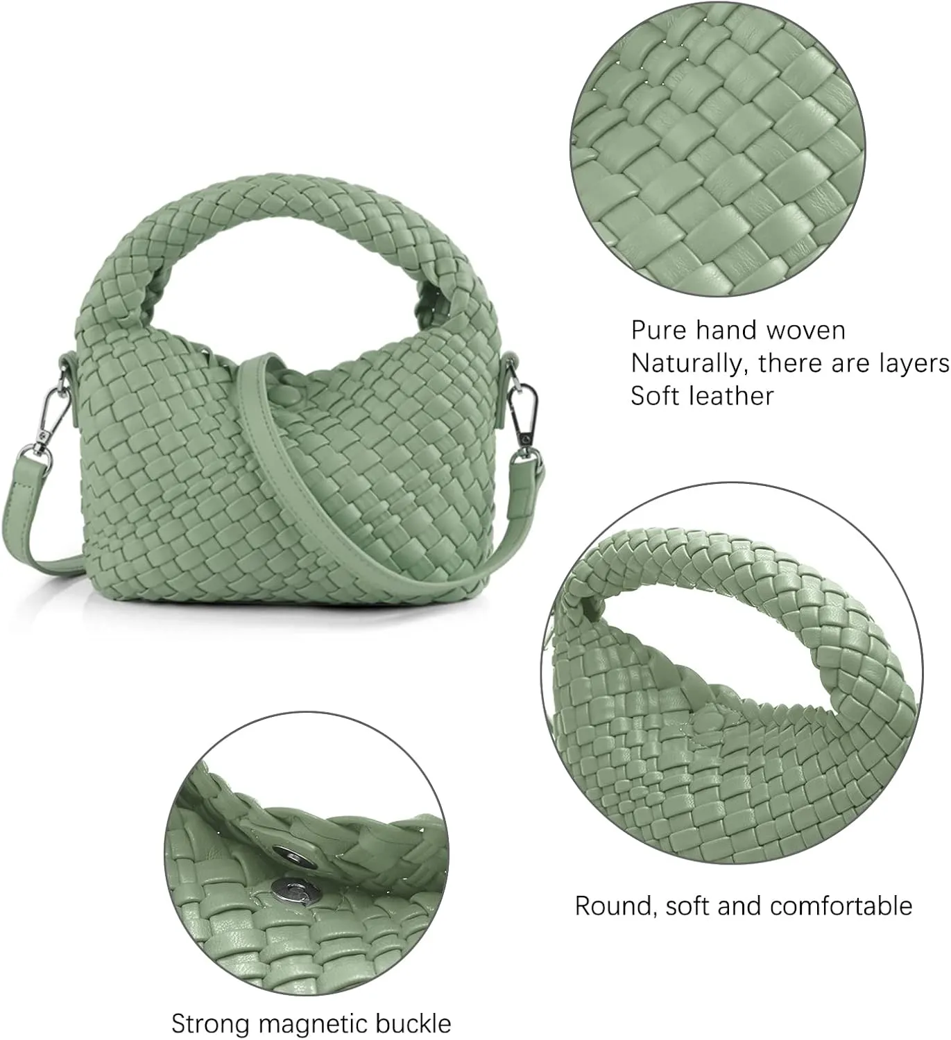 Woven Crossbody Bag Small Tote Cute Purse for Women,Top Handle Handbag Pu Leather Shoulderbag with Detachable Strap