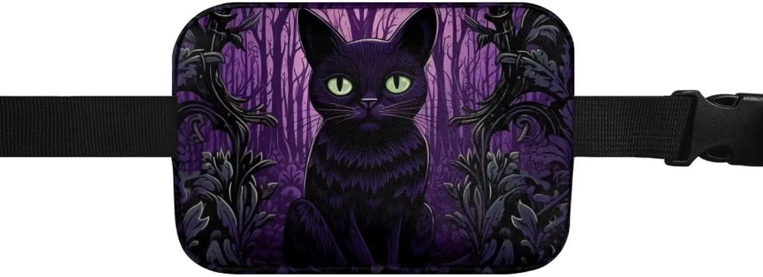 Xpyiqun Halloween Black Cat Waist Bag for Girls Small Crossbody Purse Purple Kids Sport Running Fanny Pank Zipper Sling Shoulder Bag Workout Travel Cross Body Pouch Teenager Mini Belt Bags
