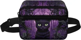 Xpyiqun Halloween Black Cat Waist Bag for Girls Small Crossbody Purse Purple Kids Sport Running Fanny Pank Zipper Sling Shoulder Bag Workout Travel Cross Body Pouch Teenager Mini Belt Bags