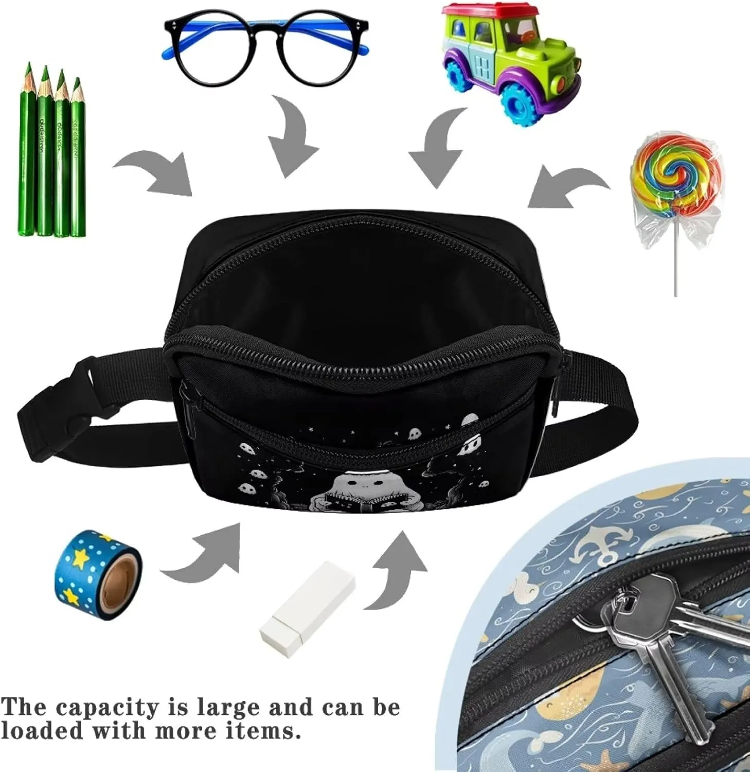Xpyiqun Halloween Ghost Fanny Pack for Girls Small Crossbody Bags Cute Kids Casual Sport Mini Waist Bag Teen Girls Sling Chest Bag Adjustable Shoulder Strap Belt Bag for Running Workout